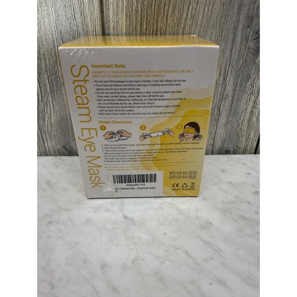 BeHoomi Steam Eye Mask 10 Pack Chamomile Scented Self Heating Warm Compress Mask
